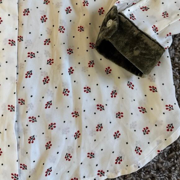 LOFT Long Sleeve White Floral Print Button Front Blouse Velour Dress Shirt Small - Picture 4 of 5